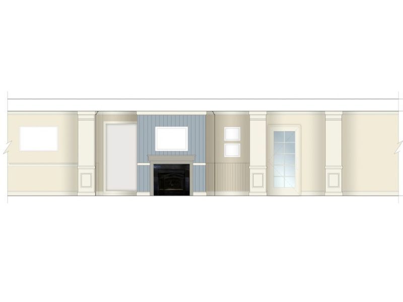 Lobby design elevation featuring refreshed wall paneling, built-in details, a fireplace and comfortable gathering areas. Lobby design elevation featuring refreshed wall paneling, built-in details, a fireplace and comfortable gathering areas.